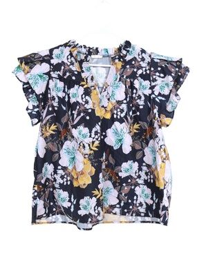 Jodifl Blue Multi Color Blouse Size 2 Boutique Colorful Printed Top